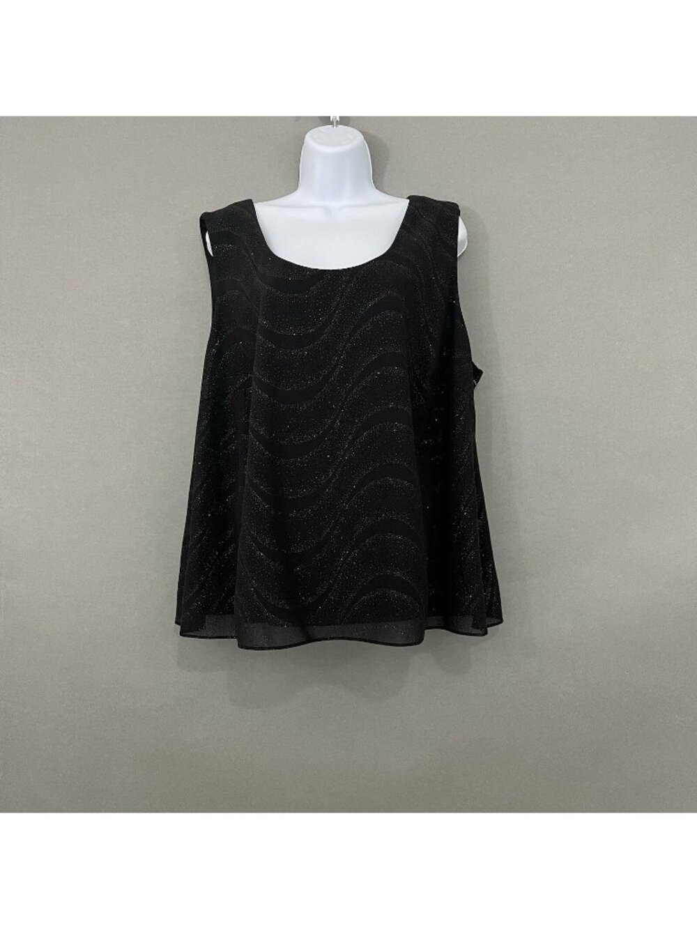 Dress Barn Black Swirl Print Sequin Sleeveless Blouse